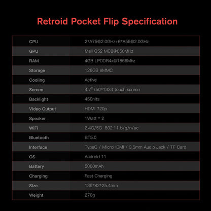 Retroid Pocket Flip 2 Handheld Game Console – Flip AMOLED 5.5" Snapdragon 865 Android 13 Retro Emulator 8GB RAM 128GB Wi-Fi 6 Gaming Device