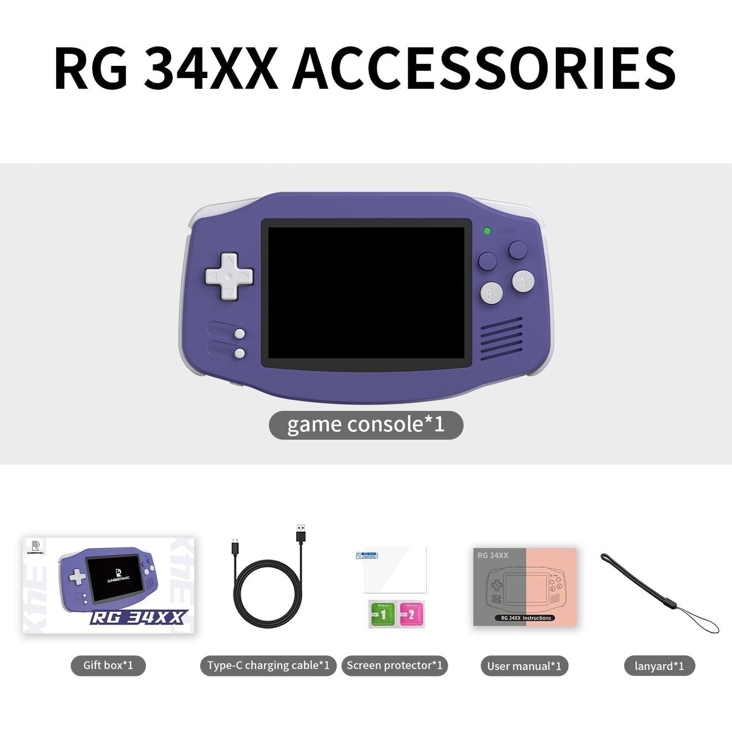 Anbernic RG34XX Retro Handheld Game Console - GBA Style Linux 3.4" IPS 720x480 Mini HDMI 30 Emulators 3500mAh 5 Colors Portable Gaming