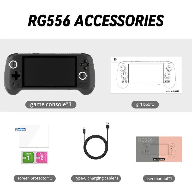 Anbernic RG556 Android 13 AMOLED Retro Handheld Game Console 5.48-Inch 1080p Hall Joystick Active Cooling HDMI 8GB RAM 30+ Emulators PS2 GameCube Premium Gaming Gift