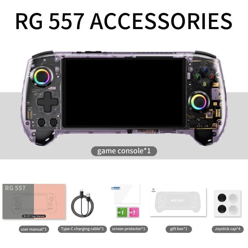 Anbernic RG557 Android 14 AMOLED Retro Handheld Game Console 5.48-Inch 1080p Dimensity 8300 12GB RAM 256GB WiFi 6E 5500mAh Hall Effect Triggers RGB Joystick Gaming Gift