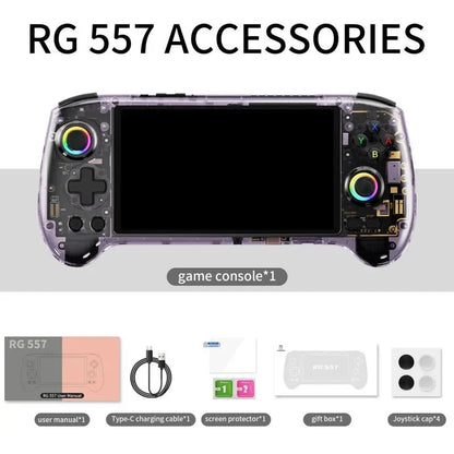 Anbernic RG557 Android 14 AMOLED Retro Handheld Game Console 5.48-Inch 1080p Dimensity 8300 12GB RAM 256GB WiFi 6E 5500mAh Hall Effect Triggers RGB Joystick Gaming Gift
