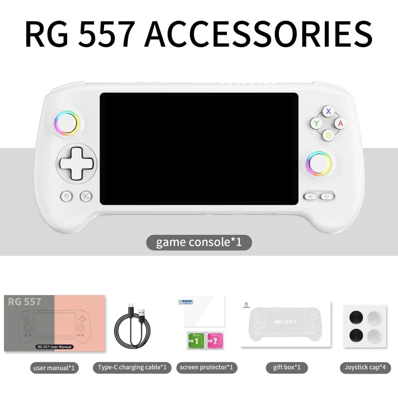 Anbernic RG557 Android 14 AMOLED Retro Handheld Game Console 5.48-Inch 1080p Dimensity 8300 12GB RAM 256GB WiFi 6E 5500mAh Hall Effect Triggers RGB Joystick Gaming Gift