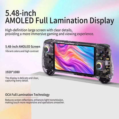 Anbernic RG557 Android 14 AMOLED Retro Handheld Game Console 5.48-Inch 1080p Dimensity 8300 12GB RAM 256GB WiFi 6E 5500mAh Hall Effect Triggers RGB Joystick Gaming Gift
