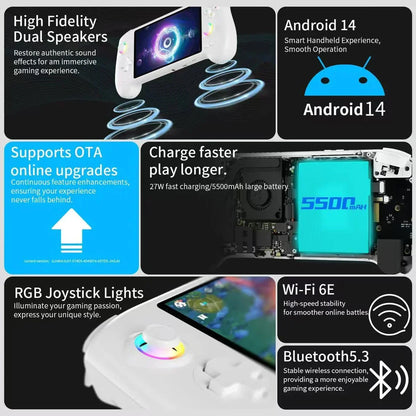 Anbernic RG557 Android 14 AMOLED Retro Handheld Game Console 5.48-Inch 1080p Dimensity 8300 12GB RAM 256GB WiFi 6E 5500mAh Hall Effect Triggers RGB Joystick Gaming Gift