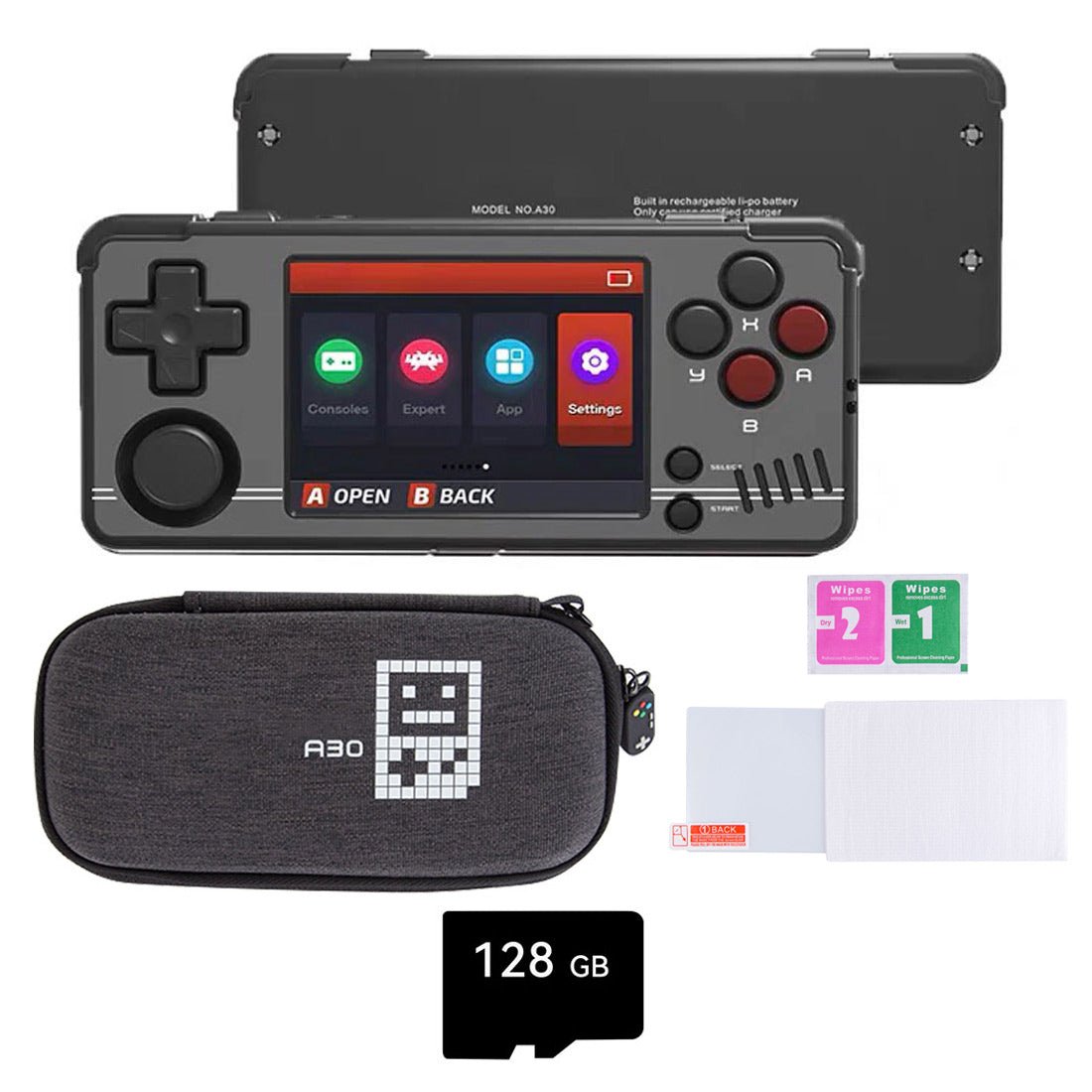 Miyoo A30 Horizontal Retro Handheld Game Console 2.8-Inch IPS 640x480 Wi-Fi 26+ Emulators NES SNES GBA PS1 Lightweight Portable Gaming Gift for Adults Kids