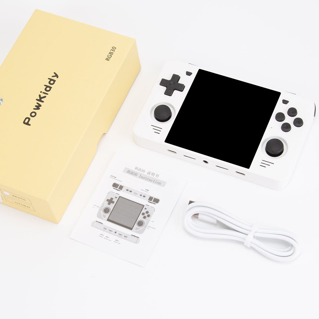 Square Screen Retro Handheld Game Console Powkiddy RGB30 4 Inch IPS 720x720 RK3566 Wi-Fi Bluetooth HDMI JELOS 8-Hour Battery Dual TF 256GB Portable Emulator
