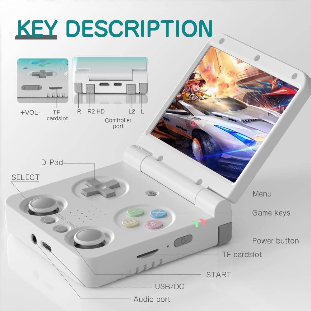 Miyoo Flip V2 Clamshell Retro Handheld Game Console 3.5-Inch IPS Dual Joystick HDMI Output Wi-Fi Bluetooth 30+ Emulators NES SNES GBA PS1 Portable Gaming Gift