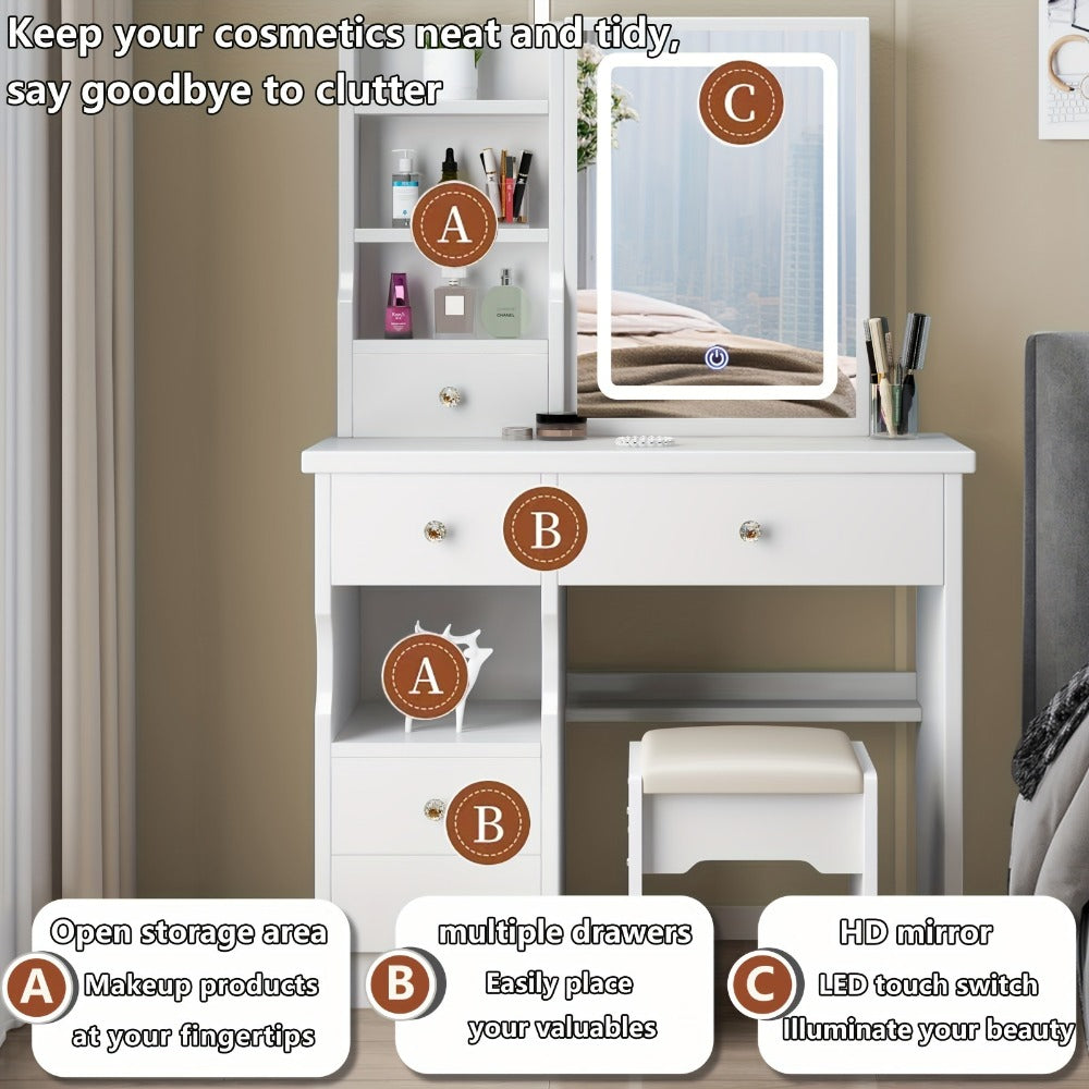 Makeup Vanity Desk with Lighted Mirror for Dressing and Daily Routines in Bedroom detail image