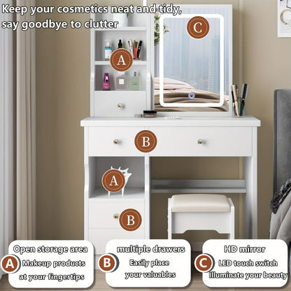 Makeup Vanity Desk with Lighted Mirror for Dressing and Daily Routines in Bedroom detail image