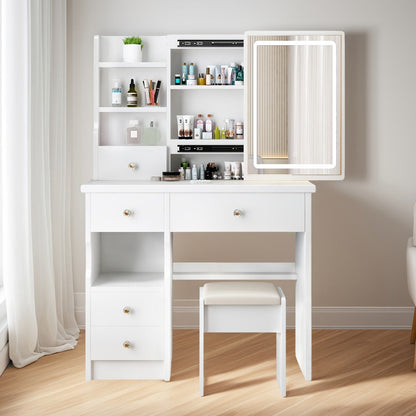 Makeup Vanity Desk with Lighted Mirror for Dressing and Daily Routines in Bedroom detail image - detail view 3