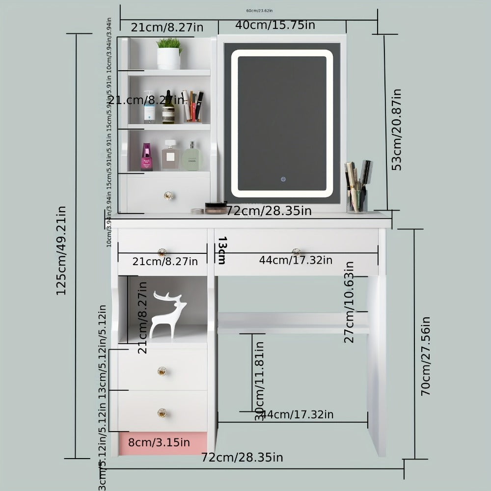 Makeup Vanity Desk with Lighted Mirror for Dressing and Daily Routines in Bedroom detail image - detail view 4