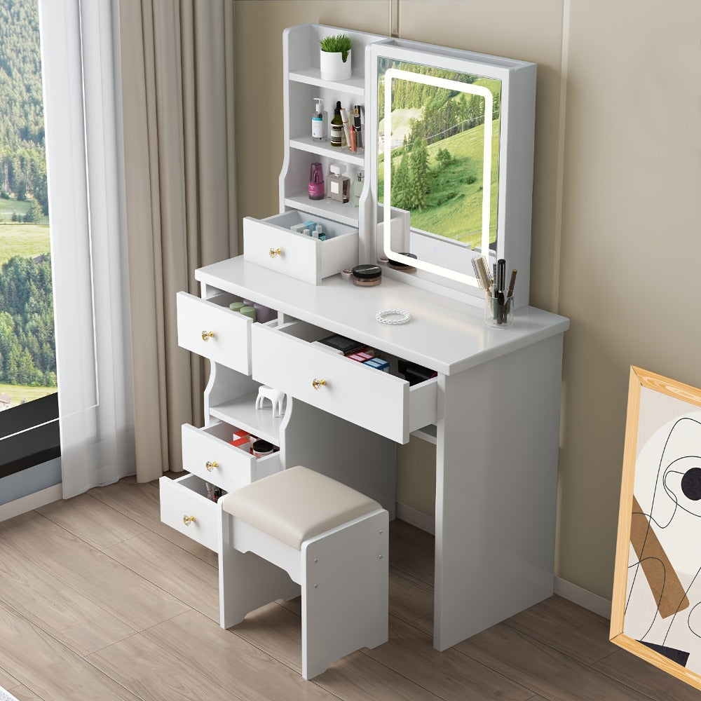 Makeup Vanity Desk with Lighted Mirror for Dressing and Daily Routines in Bedroom detail image - detail view 5