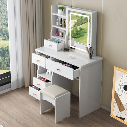 Makeup Vanity Desk with Lighted Mirror for Dressing and Daily Routines in Bedroom detail image - detail view 5