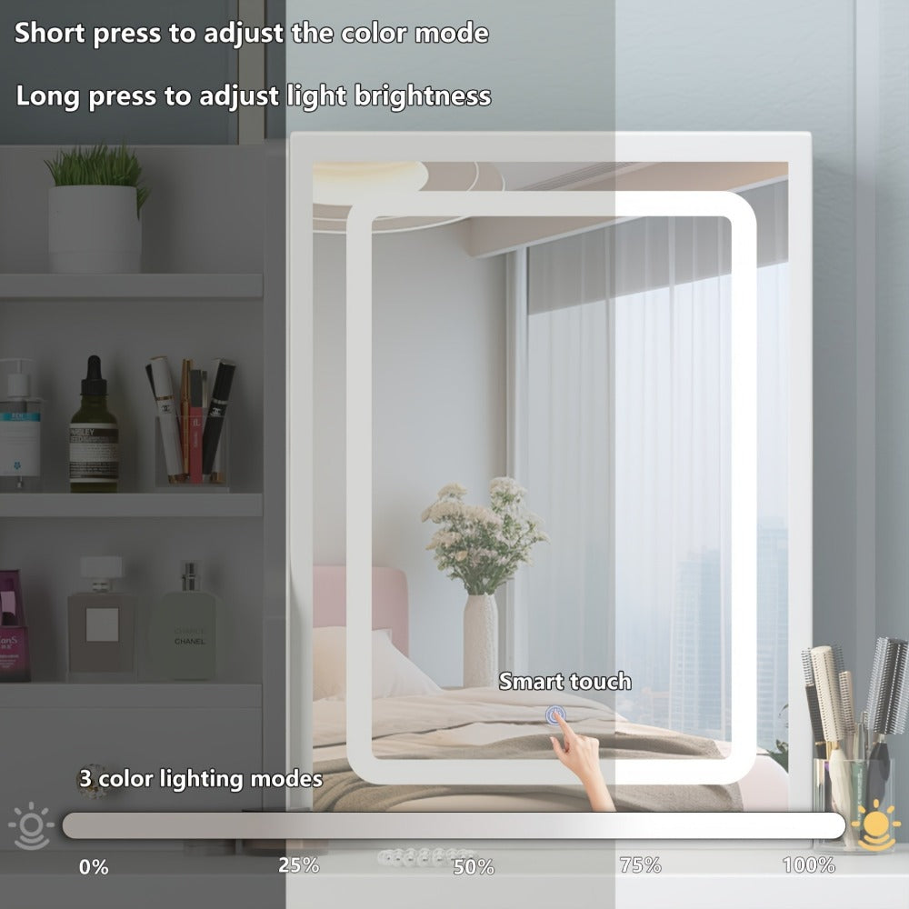 Makeup Vanity Desk with Lighted Mirror for Dressing and Daily Routines in Bedroom detail image - detail view 6