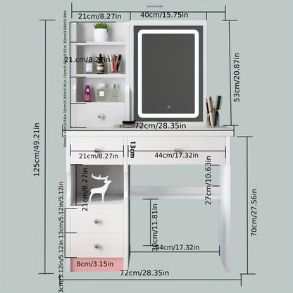 Makeup Vanity Desk with Lighted Mirror for Dressing and Daily Routines in Bedroom detail image - detail view 8