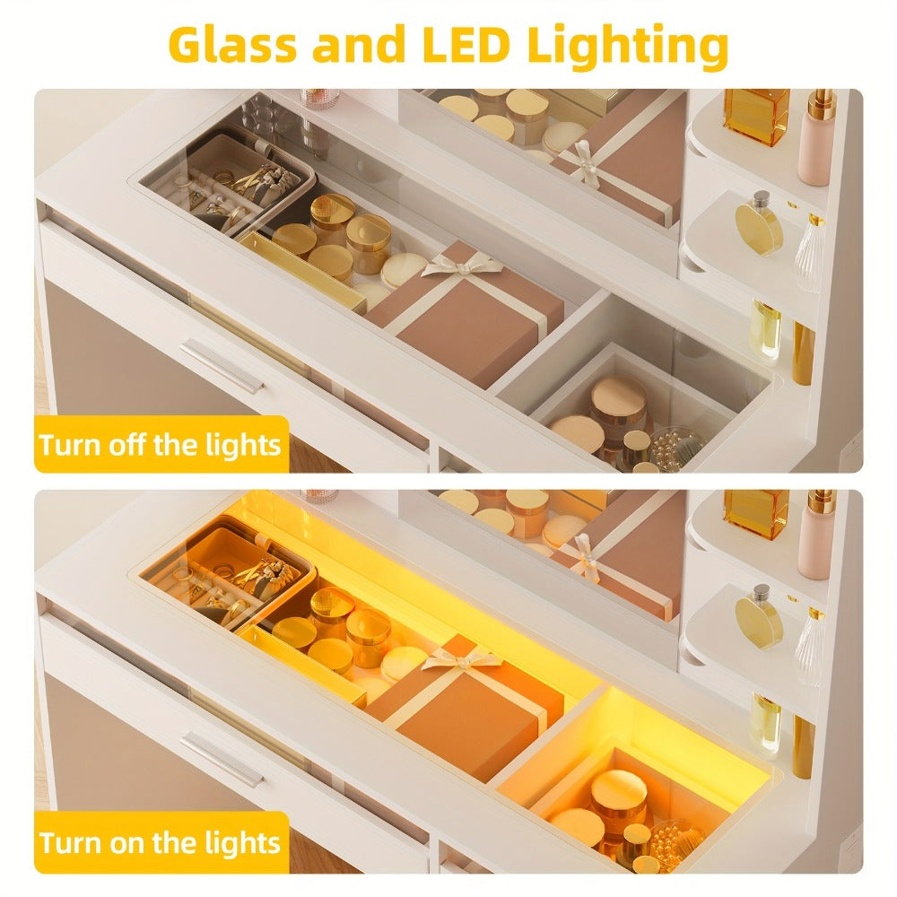 Makeup Vanity Desk with Lighted Mirror for Dressing and Daily Routines detail image - detail view 10