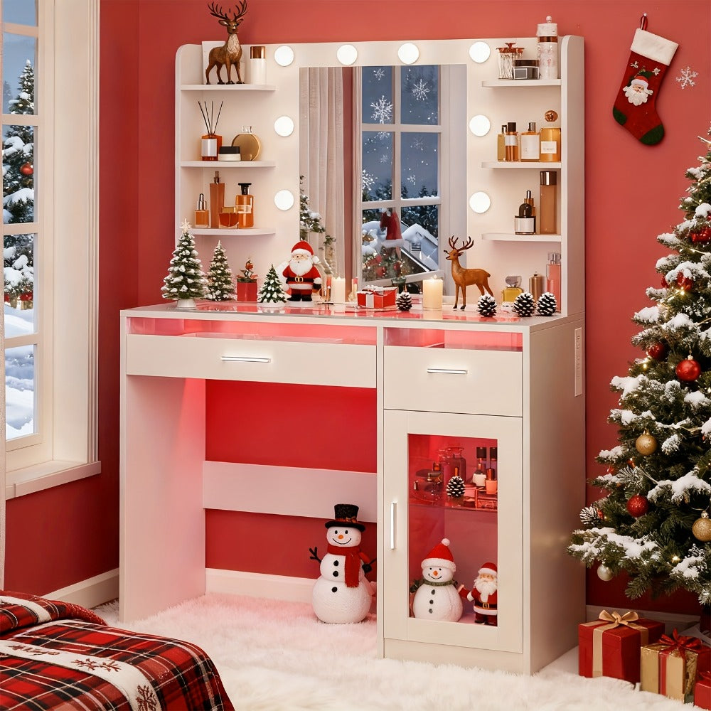Makeup Vanity Desk with Lighted Mirror for Dressing and Daily Routines detail image - detail view 11