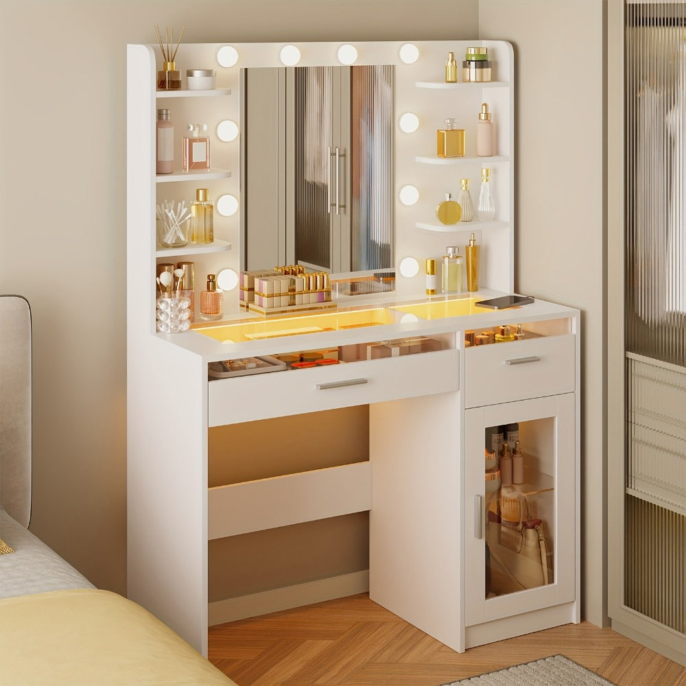 Makeup Vanity Desk with Lighted Mirror for Dressing and Daily Routines detail image - detail view 12