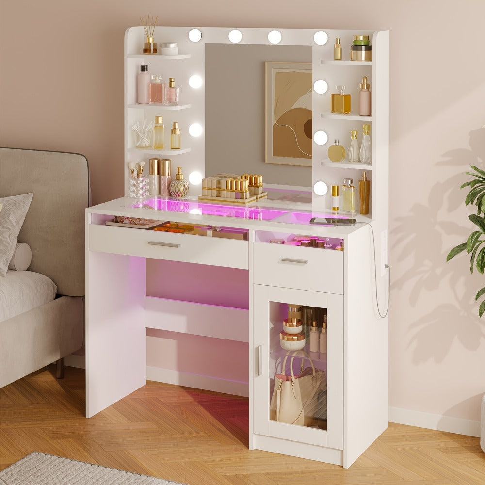 Makeup Vanity Desk with Lighted Mirror for Dressing and Daily Routines detail image - detail view 13