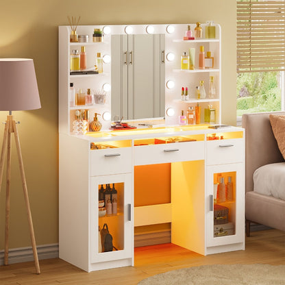 Makeup Vanity Desk with Lighted Mirror for Dressing and Daily Routines detail image