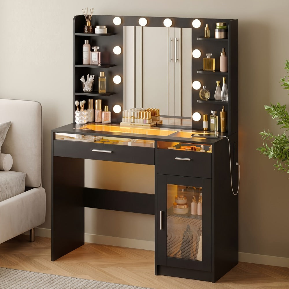 Makeup Vanity Desk with Lighted Mirror for Dressing and Daily Routines detail image - detail view 3