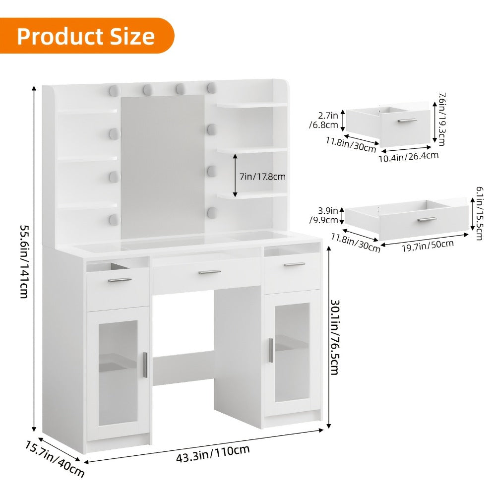Makeup Vanity Desk with Lighted Mirror for Dressing and Daily Routines detail image - detail view 4