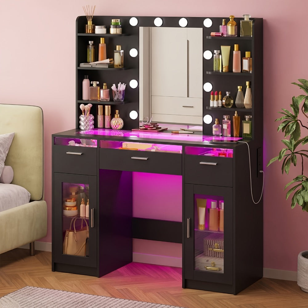 Makeup Vanity Desk with Lighted Mirror for Dressing and Daily Routines detail image - detail view 5