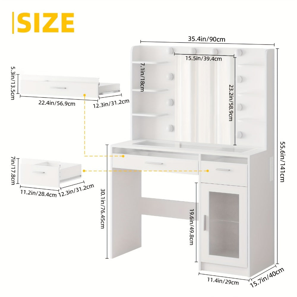 Makeup Vanity Desk with Lighted Mirror for Dressing and Daily Routines detail image - detail view 6