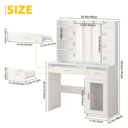 Makeup Vanity Desk with Lighted Mirror for Dressing and Daily Routines detail image - detail view 6