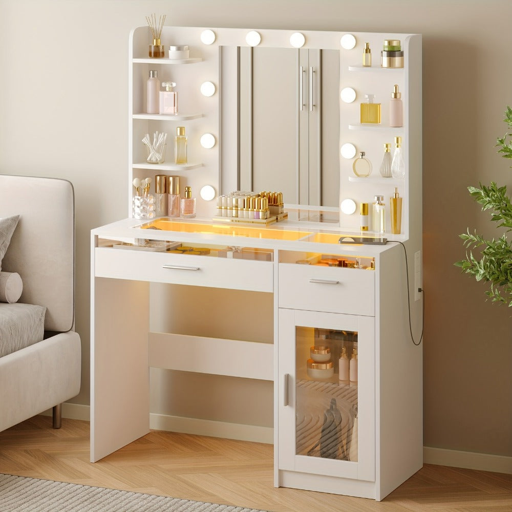 Makeup Vanity Desk with Lighted Mirror for Dressing and Daily Routines detail image - detail view 7