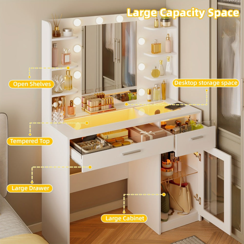 Makeup Vanity Desk with Lighted Mirror for Dressing and Daily Routines detail image - detail view 8