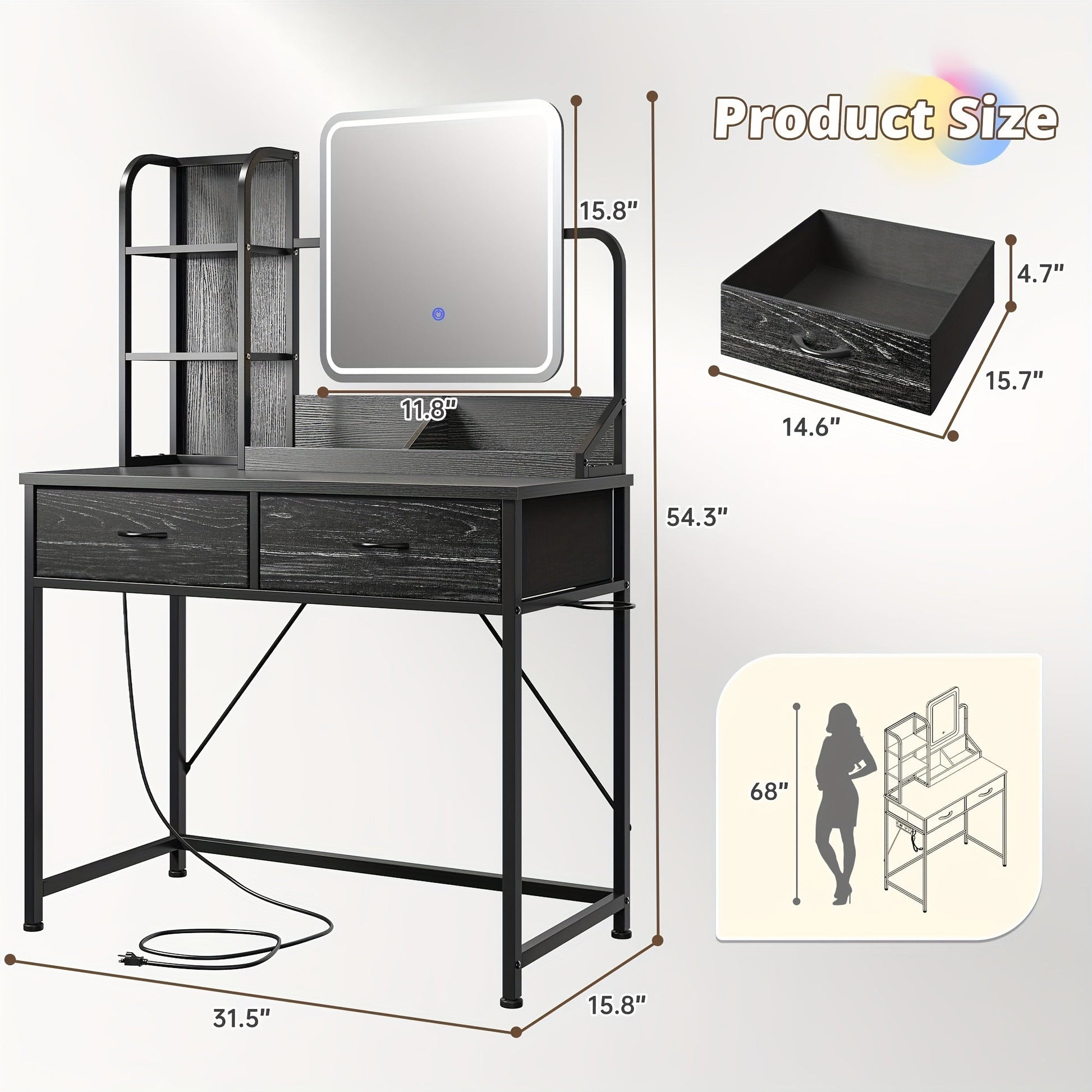 Vanity Desk shown in the Black option