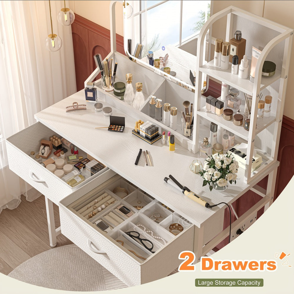 Makeup Vanity Desk with Lighted Mirror, Vanity Table with Storage for Bedroom detail image - detail view 10
