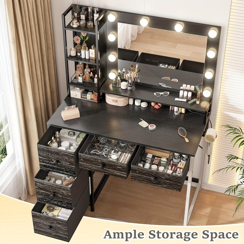 Makeup Vanity Desk with Lighted Mirror, Vanity Table with Storage for Bedroom detail image - detail view 15