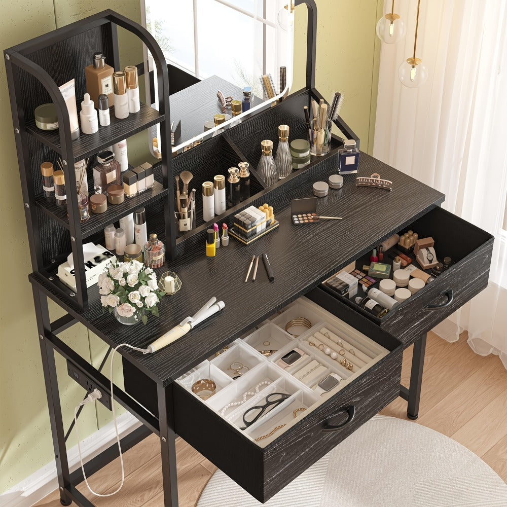 Makeup Vanity Desk with Lighted Mirror, Vanity Table with Storage for Bedroom detail image - detail view 16
