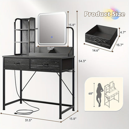 Makeup Vanity Desk with Lighted Mirror, Vanity Table with Storage for Bedroom detail image - detail view 3