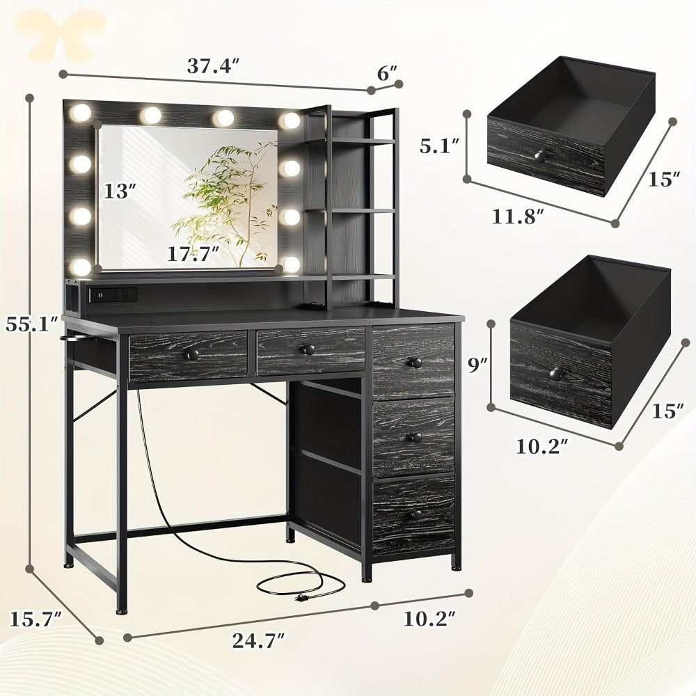 Makeup Vanity Desk with Lighted Mirror, Vanity Table with Storage for Bedroom detail image - detail view 6