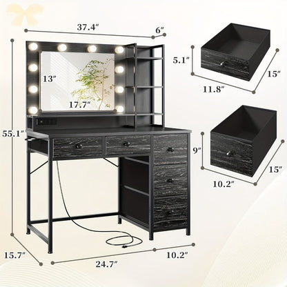 Makeup Vanity Desk with Lighted Mirror, Vanity Table with Storage for Bedroom detail image - detail view 6