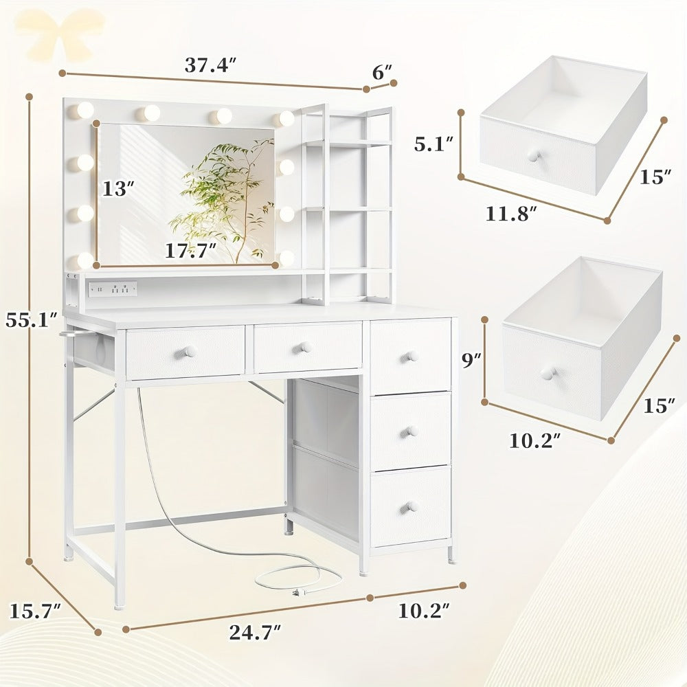 Makeup Vanity Desk with Lighted Mirror, Vanity Table with Storage for Bedroom detail image - detail view 7