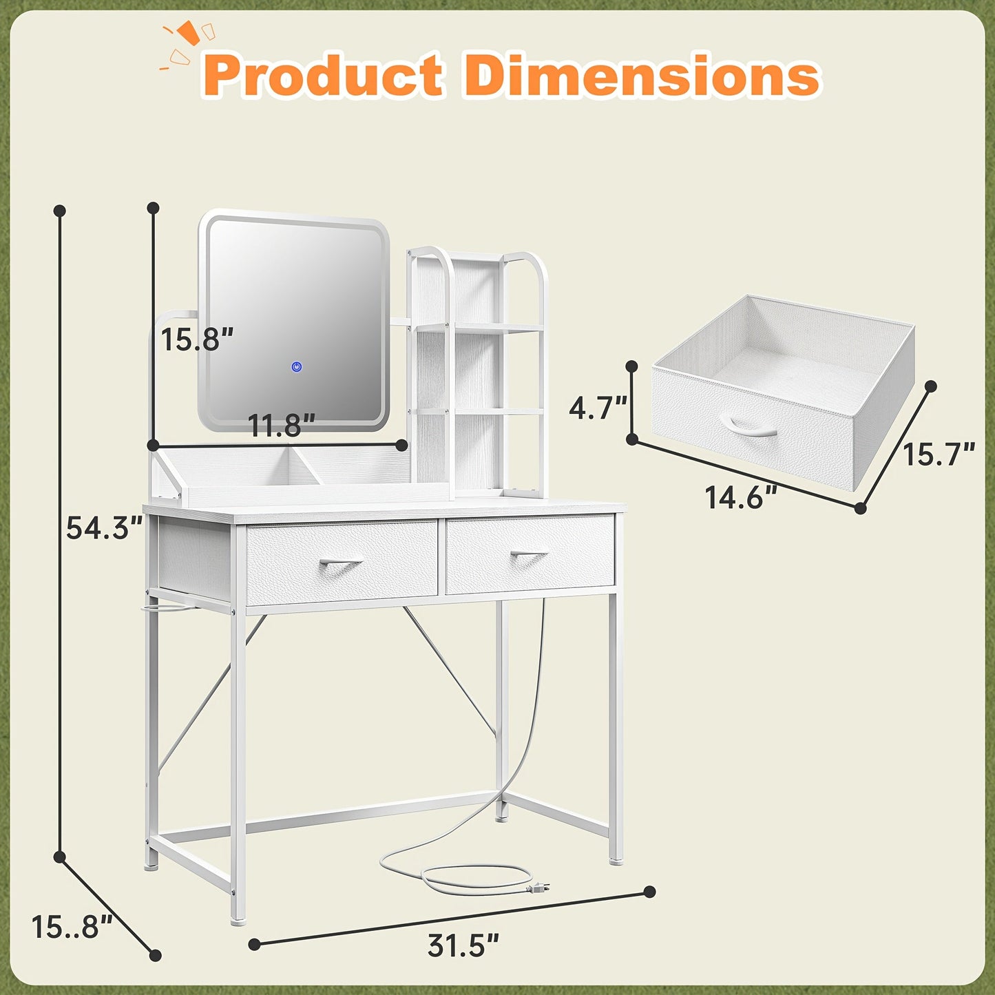 Vanity Desk shown in the White option