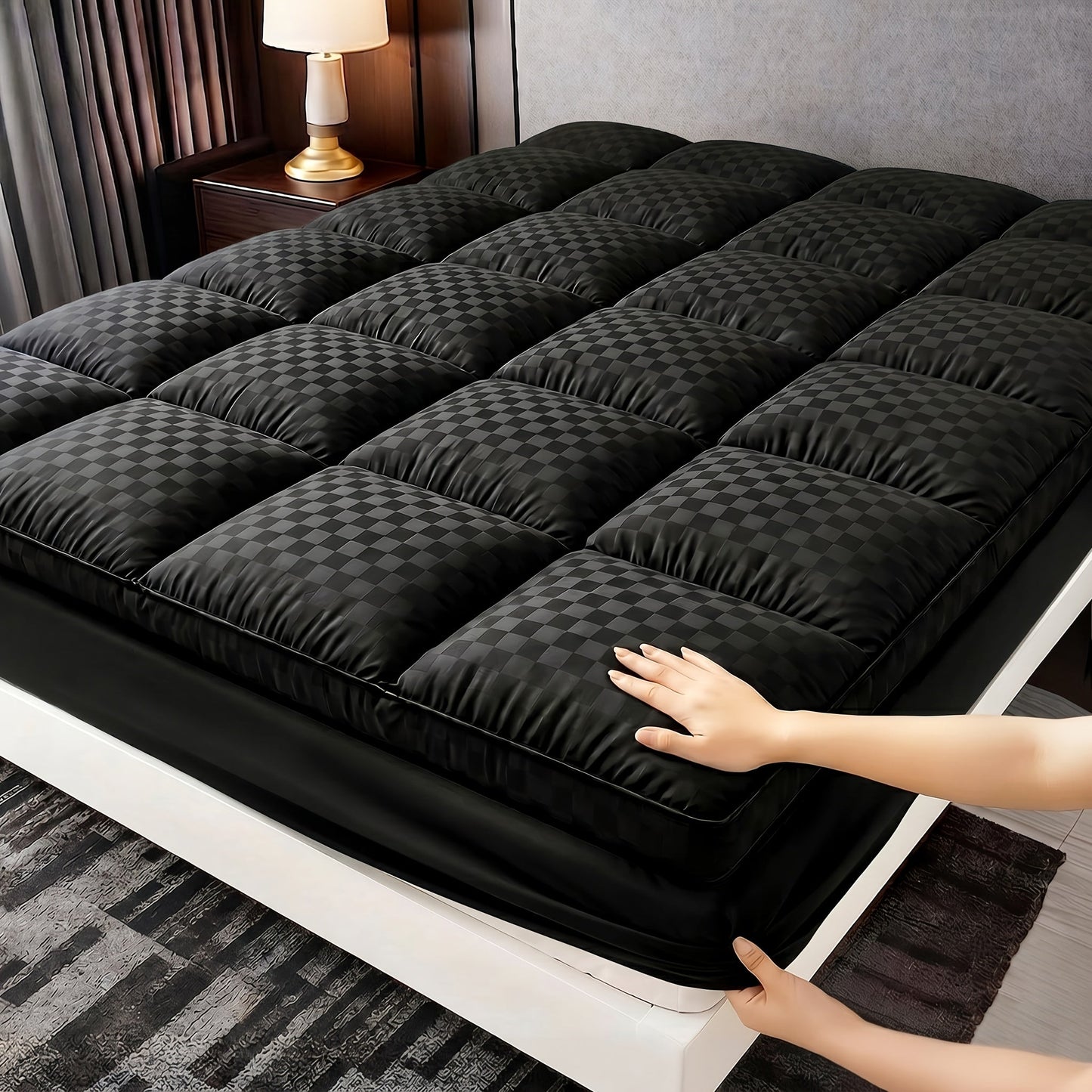 Mattress Cover shown in the Black, Queen option