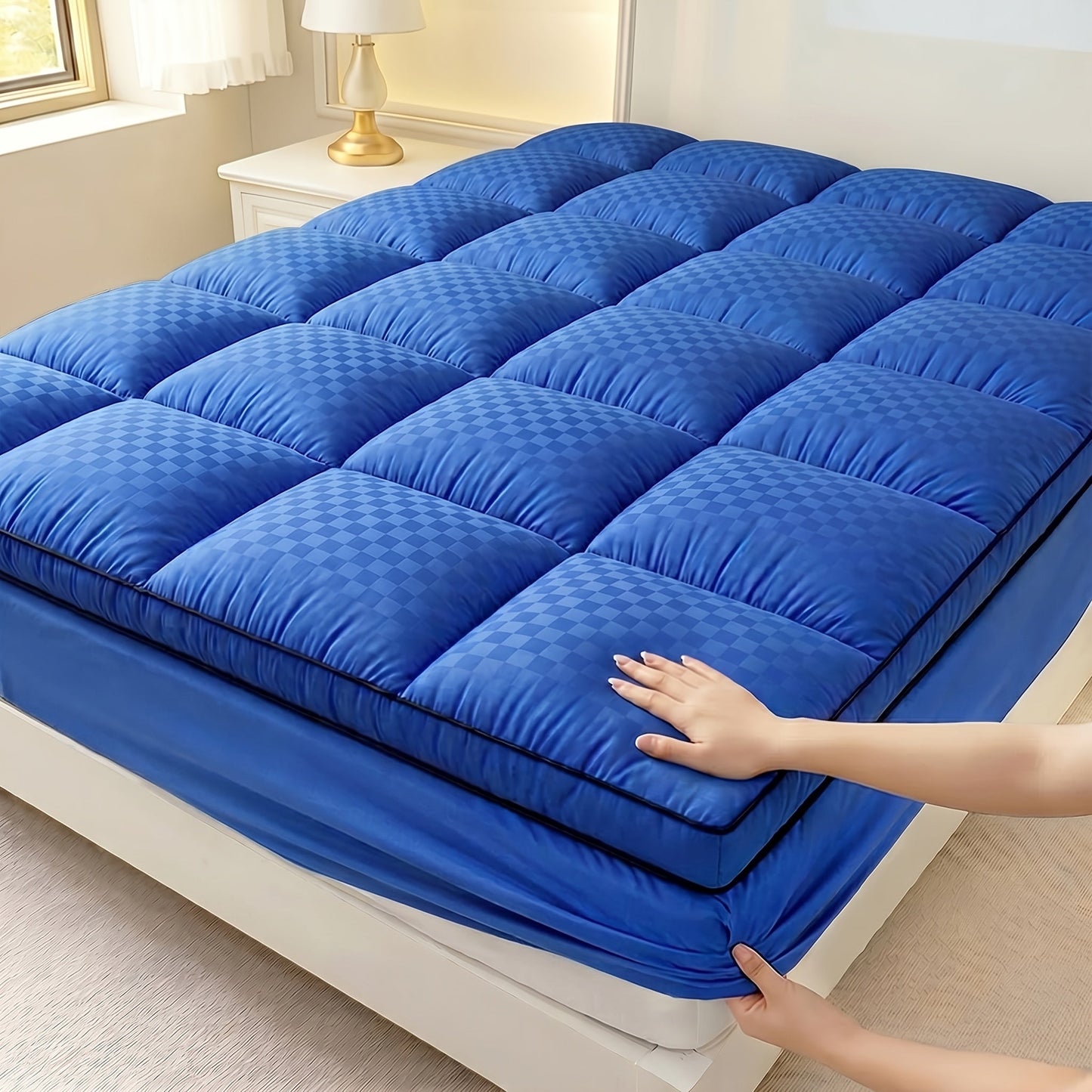 Mattress Protector shown in the Blue, Twin option