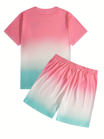 Men's Athletic Shirt and Shorts Set - All-Over Print Summer Style
