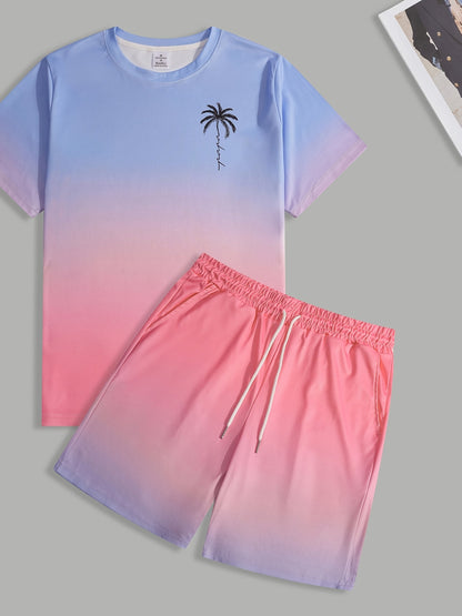 Men's Athletic Shirt and Shorts Set - All-Over Print Summer Style