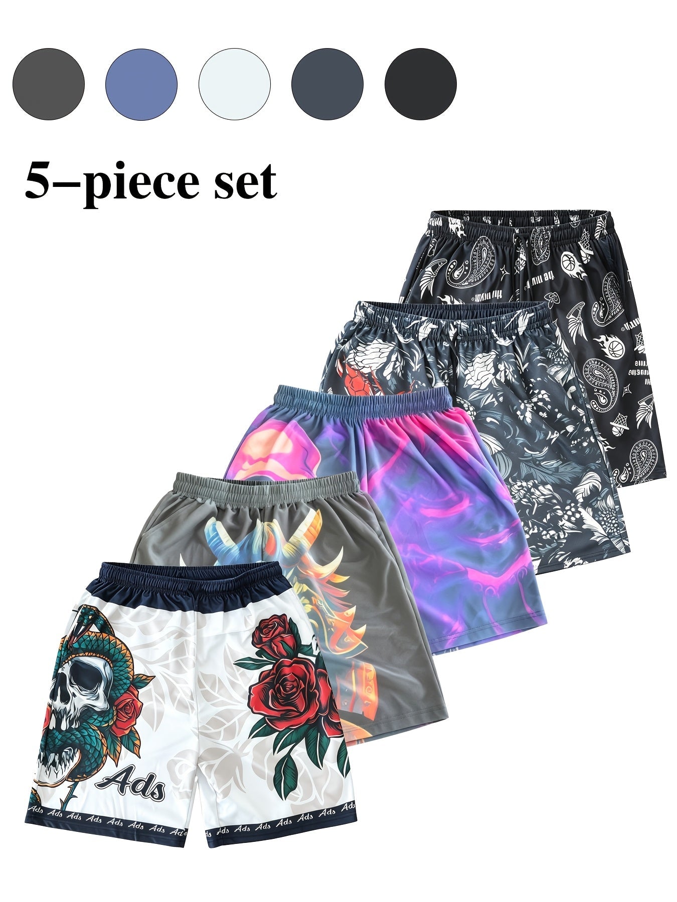 Men's Black + Navy + Blue + Gray + Green Mesh Shorts - product view 19
