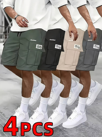 Men's Green+Black+Khaki+Gray Polyester Shorts - product view 12