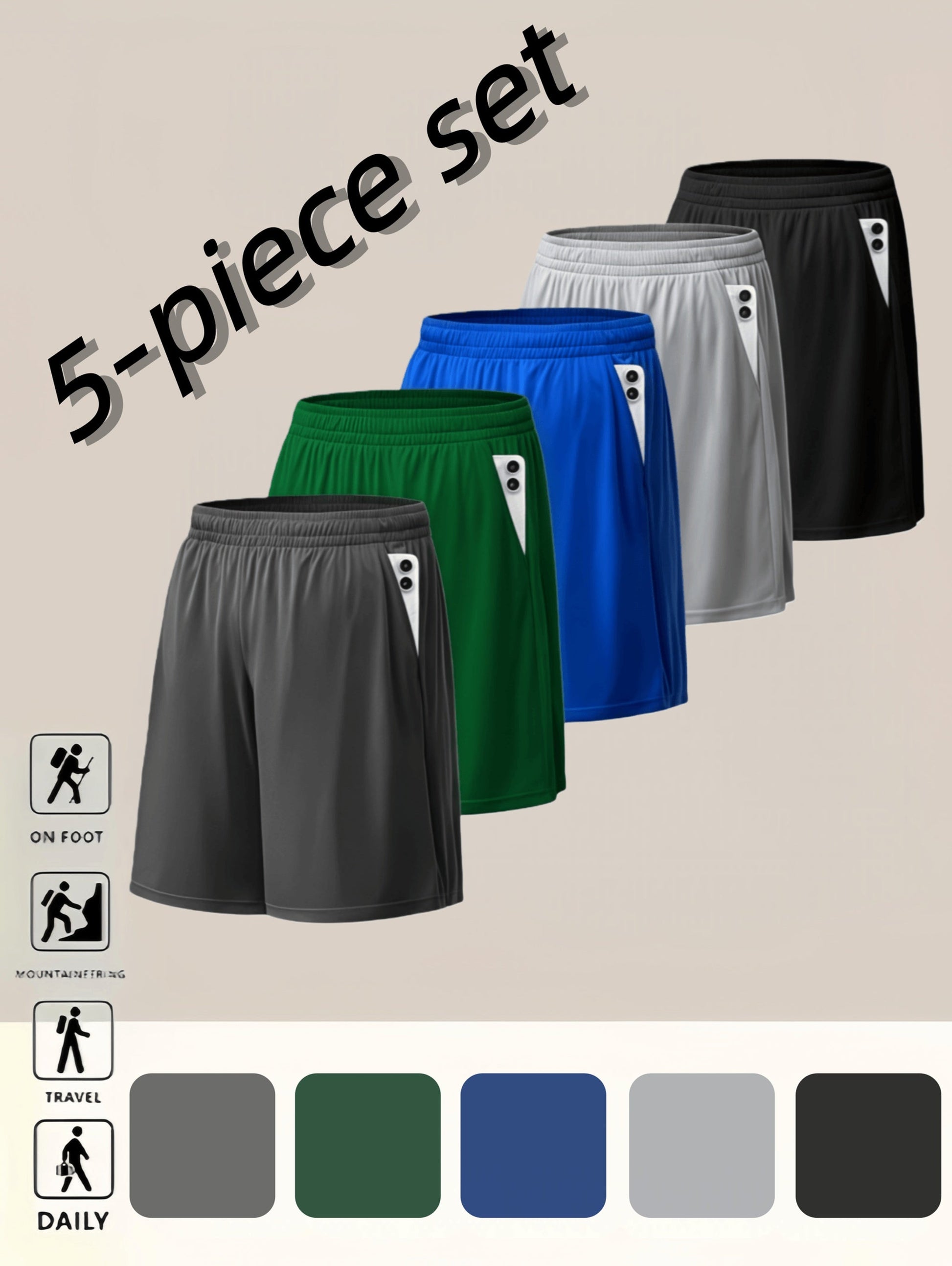 Men's Black/Grey/blue/green/dark gre Polyester Shorts - product view 4