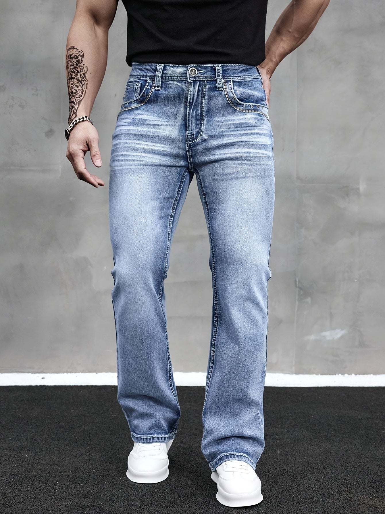 Men's Light Blue Denim Slim-Fit Jeans - product view 7