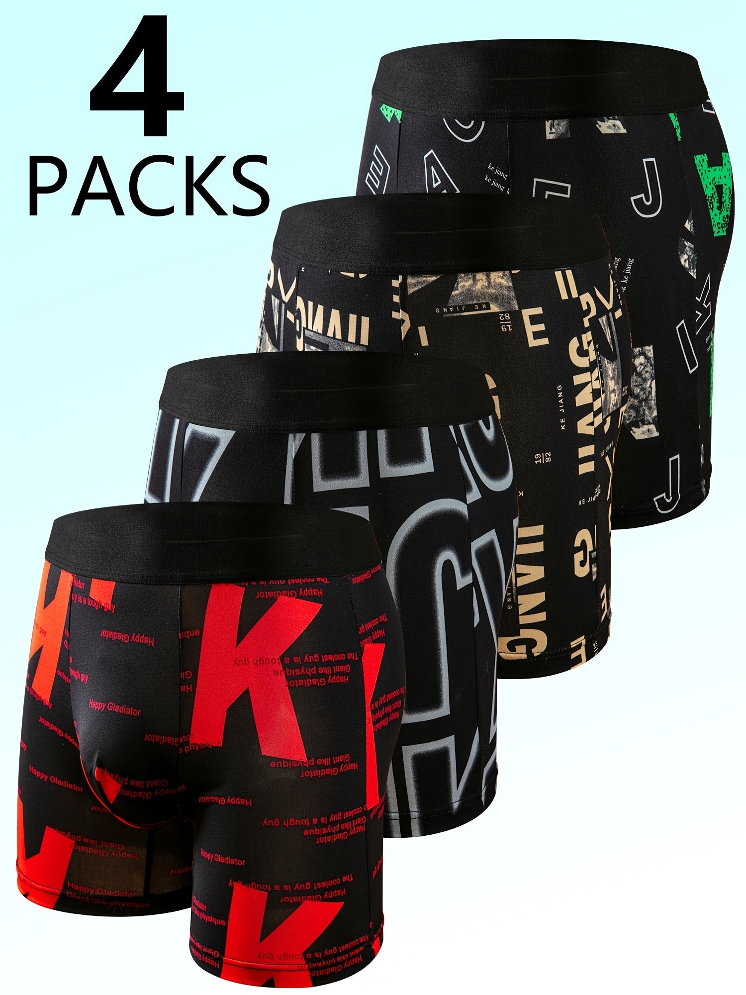Men's 4pcs Men's Extended Style Printed Flat Corner Underpants Polyester Printed Underwear - product view 5
