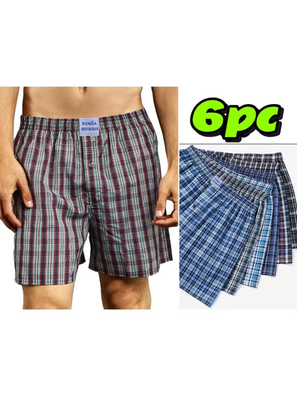 konga Men's 6 pack mixed color plaid print cotton boxer briefs - product view 1